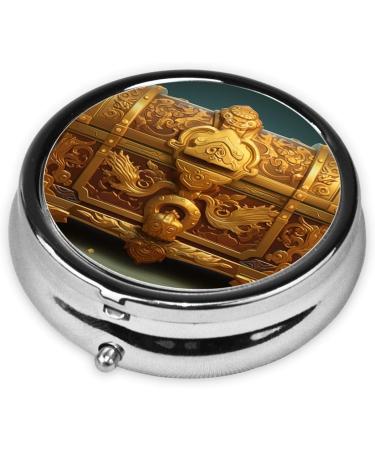 Buy Golden Treasure Chest Portable Metal Pill Box - 3-Compartment Mini Pill Organizer for Travel - Durable & Stylish Hinged Design - Buy Online on GoSupps.com
