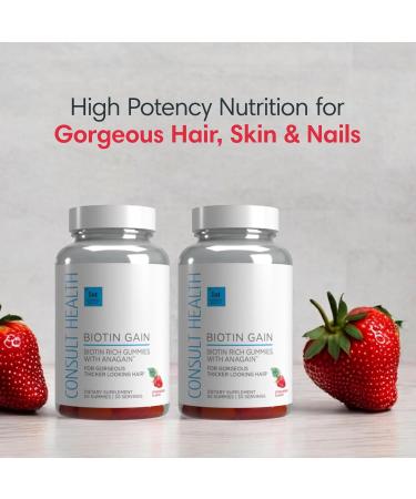 Consult Health BIOTIN GAIN Gummies with ANAGAIN - Reduce Hair Loss - Clinically Tested - 10 000 mcg Biotin Vitamin B7 to Support Healthy Hair Growth Skin and Nails for Women and Men - 60 Count - Buy Online on GoSupps.com
