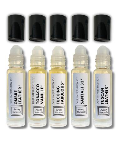 Mens Cologne Sampler Sets - Travel Size Perfume Scented Body Oil Alt Fragrances Replicant Perfume Roll on Mini Perfume Bottle for Man 5 pc (Leather Vibes)
