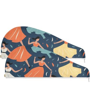 Super Absorbent Dancing Girl1 Hair Towel 2 Pack - Quick Dry Hair Drying Turbans for Women & Girls - Buy Online on GoSupps.com