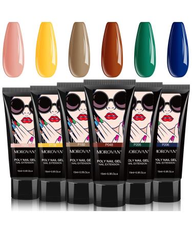 Morovan Poly Gel Nail Kit - 6 Colors Nail Extension Gel Professional Poly Nail Gel Kits Starter Kit for Beginner Easy Trendy Nail Art Kit DIY Salon at Home