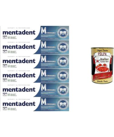 Italian Gourmet Mentadent Lot de 6 tubes de dentifrice antibact rien en profondeur contre la plaque dentaire et la mauvaise haleine 6 x 75 ml + Italian Gourmet Polpa