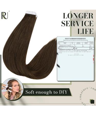 Runature Real Hair Extensions Tape - 25cm Brown Short Hair 20 Pieces Invisible Tape-in Human Hair #4 30g - Buy Online on GoSupps.com