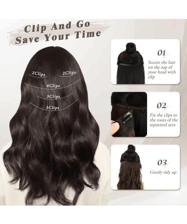 BARSDAR 5 PCs Long Wavy Clip In Hair Extensions - Thick Natural Synthetic Hair for Women & Girls - 45 cm Dark Chocolate Brown - Buy Online on GoSupps.com