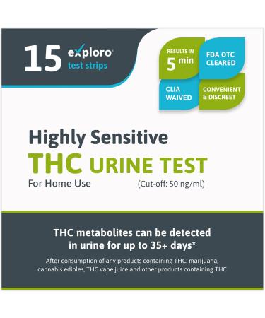 Exploro Highly Sensitive at Home Marijuana Drug Test Kit, THC Drug Test Kit Marijuana/Weed, THC Drug Test Urine, Easy Home Drug Test Marijuana/THC Substance Abuse, 15 THC Test Strips/Sticks, 50 ng/ml 15 Count (Pack of 1)