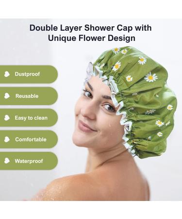 SARG Premium Double Layer Cool Green Design Shower Cap for Women - Reusable & Waterproof - Ideal for Long, Short, and Curly Hair - Buy Online on GoSupps.com