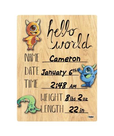 Cohas Hello World Newborn Baby Announcement Wood Sign with Monster Theme - 9x12 Inches | Includes Black Marker - Buy Online on GoSupps.com