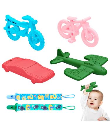 Jilociz Silicone Teething Toys for Infant Toddlers Teething Toys for Babies 6-12 Months Chew Toys for Boys and Girls Teether Early Educational Sensory Toy Relief Soothe Babies Gums Set Gift  BPA Free Traffic tool set