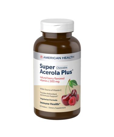 American Health Super Acerola Plus Chewable Wafers  Natural Berry Flavored Vitamin C - Provides Antioxidant & Immune Support - Gluten-Free  Vegetarian - 500 mg  100 Total Servings