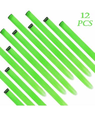 12 Pcs Green Colorful Clip-In Hair Extensions - 22 inch Synthetic Straight Hair for Kids, Girls, Women - Buy Online on GoSupps.com