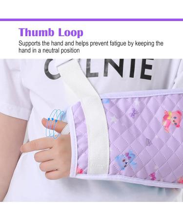 Kids Arm Sling - Adjustable Printed Shoulder Immobilizer for Children | Breathable Fabric Support Brace with Thumb Loop (Small Purple - Buy Online on GoSupps.com