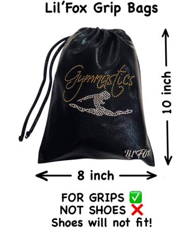 LIL'FOX Drawstring Gymnastics Small Grip Bag | Lightweight 26x20cm Bag for Personal Equipment | Shiny Foil Rhinestones Black/Gold - Buy Online on GoSupps.com