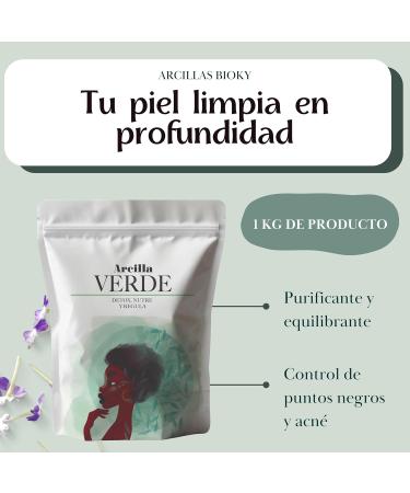  Bioky Green clay powder 1 kg | Anti-inflammatory purifies and deeply cleanses the skin Anti-acne mask | Maximum purity (1 kg) - Buy Online on GoSupps.com