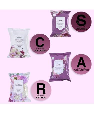 Nicole Miller 4 Pack Facial Cleansing Wipes | 120 Count | Removes Makeup, Dirt & Oil | Aloe, Tea Tree, Collagen, Rosehip, Vitamin E, Peony, Retinol, Lavender | Floral - Buy Online on GoSupps.com