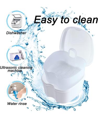 Denture Soaking Box Orthodontic Retainer Bath Case with Strainer Basket False Teeth Container Dental Denture Bath Box Case Cup for Travel Cleaning - White - Buy Online on GoSupps.com