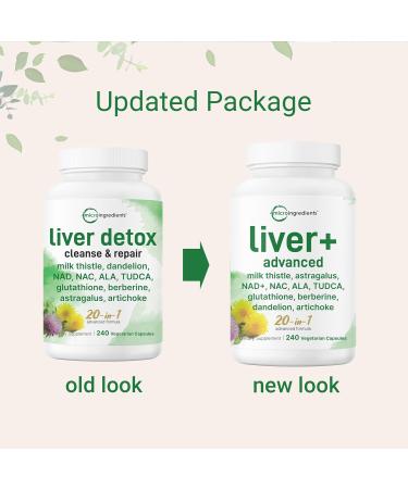 Liver Advanced+ 240 Veggie Capsules | 20-in-1 Complex with Milk Thistle Dandelion NAD NAC ALA TUDCA Glutathione Artichoke Turmeric & Astragalus | Non-GMO Gluten Free 240 Count (Pack of 1) - Buy Online on GoSupps.com