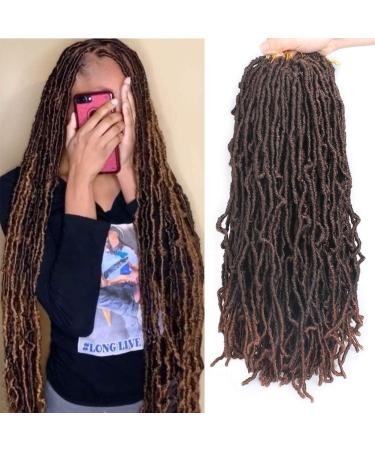 Xtrend 24 Inch Pre-Looped Nu Faux Locs Crochet Braids Hair 21strands/pack Ombre Curly Wavy Synthetic Braiding Hair Wavy Gpysy Distressed faux locs Crochet Hair 1B/30# 24 Inch (Pack of 1) T30# New Soft Locs