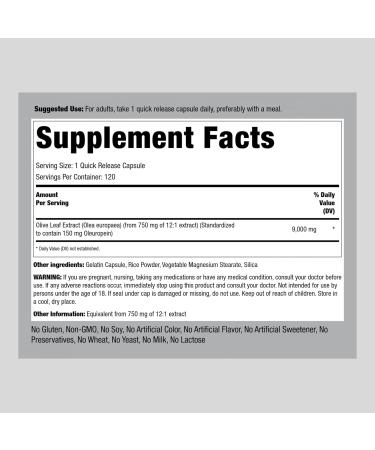 Piping Rock Olive Leaf Extract 9000mg | 120 Capsules | High Oleuropein Content | Herbal Supplement - Buy Online on GoSupps.com