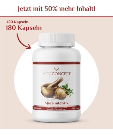 Vitaconcept I Maca Intensive 10000 mg Capsules - 20:1 Extract 180 Vegan Capsules Laboratory Tested Made in Germany - Highest Pharmaceutical Quality - Buy Online on GoSupps.com