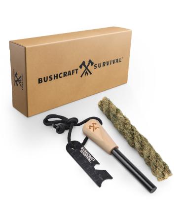 Bushcraft Survival Ferro Rod Fire Starter Kit & Backpacking Multitool | Flint and Steel Striker | Waterproof Magnesium Farrow Rod Tool & Firestarter for Campfires Ferro Rod w/ Jumbo Tinder Rope