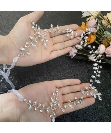 Wedity Bride Wedding Rhinestone Hair Vine Headband Silver Bridal Leaf Hair Piece Party Hair Accessories for Women and Girls - Buy Online on GoSupps.com