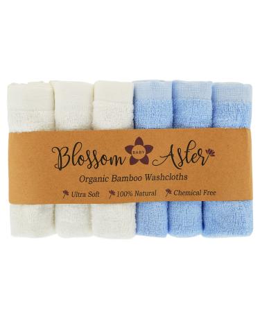 Blossom Aster Bamboo Baby Washcloths - 6 Pack - Ultra Soft - Absorbent Towels for Baby's Sensitive Skin - 10"x10" - Blue - Infant | Newborn (Blue)