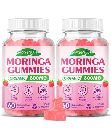 2 Pack Moringa Gummies - Pure Moringa Leaf Supplement for Adults Energy Immune & Skin Health Superfood Rich in Essential Vitamins Antioxidants & Amino Acids Raspberry Flavor 120 Count 60 Count (Pack of 2)