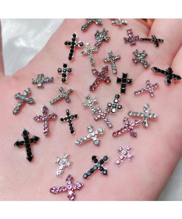 FEIlei 10Pcs Retro Cross Nail Charm Alloy Rhinestones Cross Charms Punk Gothic Nail Art Supplies for Acrylic Nail - Buy Online on GoSupps.com