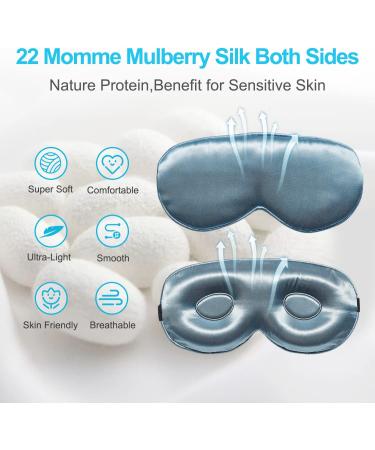 22 Momme Mulberry Silk Sleep Mask - 3D Contoured Eye Mask for Sleep & Travel | Adjustable Soft Blindfold for Men & Women (Gray - Buy Online on GoSupps.com