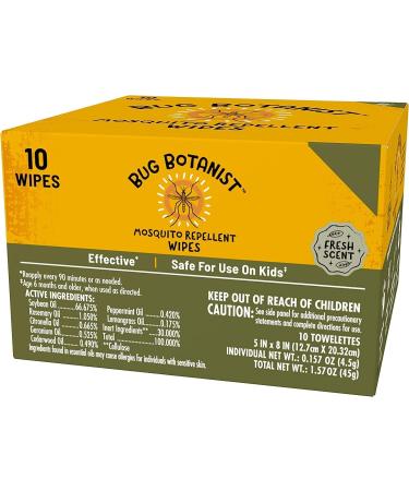 BUG BOTANIST Mosquito Repellent Wipes with Essential Oils, Family Friendly, 10 Wipes Wipes (10 ct)