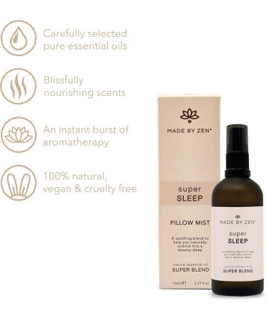 MADE BY ZEN Super Sleep Pillow Mist | Pillow & Room Spray to Aid Restful Restorative Sleep | 100% Natural Vegan and Cruelty Free | Bottled in the UK - Buy Online on GoSupps.com