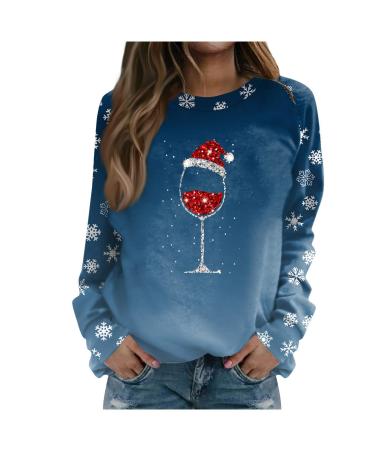 Women Xmas Pulli Top Christmas Christmas Sweater Festive tops Ugly Elch Printed Santa Claus T shirts Long arm Blous sweater sweatshirt M 4-Blue
