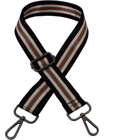 Wide Shoulder Strap Adjustable Replacement Belt for Crossbody Handbag - Black Stripes-Gun Metal Buckle - Buy Online on GoSupps.com