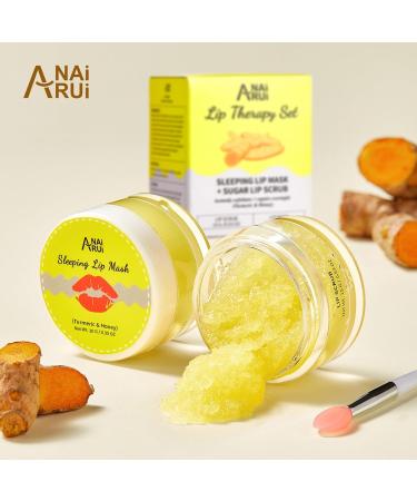 ANAiRUi Lip Care Kit - Lip Sugar Scrub & Balm Set for Overnight Treatment - Turmeric + Honey Formula for Dry, Chapped Lips - Buy Online on GoSupps.com