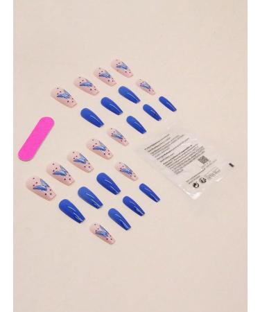 24pcs Butterfly Coffin Fake Nail Blue Butterfly Press on Nails Trendy Butterfly Coffin Nails Luxurious Nails Acrylic Nails Fake Nails For Women Girls - Buy Online on GoSupps.com