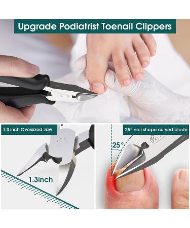 GLAMFIELDS Large Toe Nail Clipper Set (8Pcs) for Thick Nails - Easy Grip Rubber Handle - Ideal for Seniors, Ingrown Toenail, Paronychia - Podiatrist Approved - Black - Buy Online on GoSupps.com
