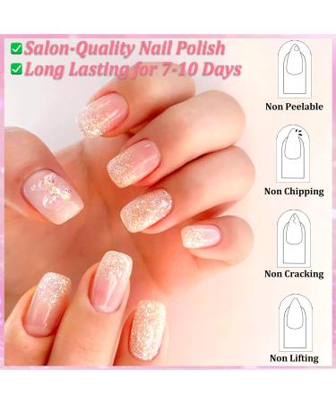 Glitter Nail Polish - Translucent Sparkly Nail Polish - Reflective Pink Nail Varnish - 60 Second Quick Dry Nail Polish - No Bake No Chip Breathable Nail Polish Long Last for Women - Buy Online on GoSupps.com