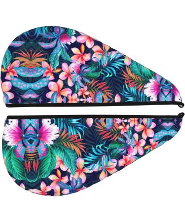 Tropical Flowers Coral Velvet Dry Hair Cap | Quick-Dry Hair Towel Wrap for Travel & Home - Perfect for Men & Women - Buy Online on GoSupps.com