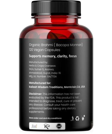 Kailash Herbals Bacopa, Organic Brain Booster, Nootropic Brain Supplement, Bacopa Monnieri/Brahmi, for Mental Sharpness, Focus, Memory, and Cognitive Wellness, 120 Capsules 500mg, 2 Month Supply - Buy Online on GoSupps.com