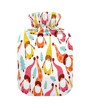 Colorful hot water bottle with Christmas gnome with soft fleece cover 2 liter hot water bag for hot and cold compresses