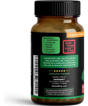 Herbtopia Forever Young Longevity Supplement - Immunity Support & Anti Gray Hair with Ginseng, Astragalus, Lions Mane, Reishi Mushroom, Codonopsis | Organic - Buy Online on GoSupps.com