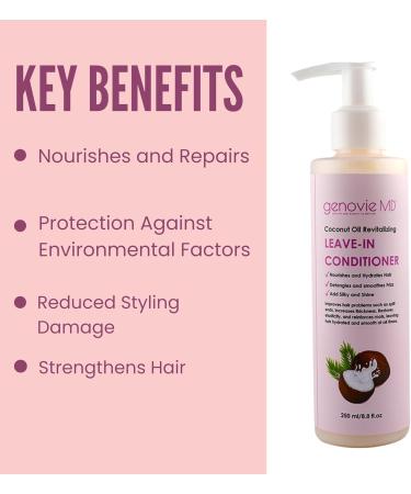 genovie MD Coconut Oil Revitalizing Leave-In Conditioner for Healthy Detangled and Moisturized Hair Anti-Frizz Hair Care for Women For Split Ends Made with Coconut Oil and Vitamin E 8.8 fl oz - Buy Online on GoSupps.com