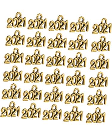 200 Pcs 2021 2021 Pendants Key Chain Accesorios Metal 2021 DIY Charms DIY Year Souvenir Pendant 1.3X1cmx2pcs Goldenx2pcs - Buy Online on GoSupps.com