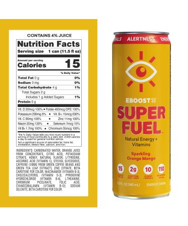 EBOOST Super Fuel Natural Energy Drink - Orange Mango 12 Pack - 11.5 Fl Oz - With Natural Caffeine and Electrolytes - Buy Online on GoSupps.com