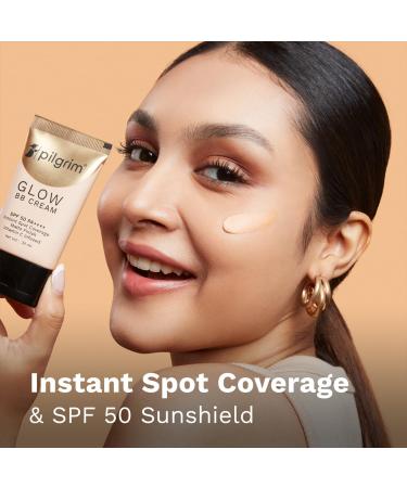 Pilgrim Honey Glow BB Cream SPF 50 PA++++ with Vitamin C | Medium Skin Tone | Lightweight Matte Finish Makeup with Sheer Coverage & Smooth Look | 1.01 Fl Oz (30ml) - Buy Online on GoSupps.com