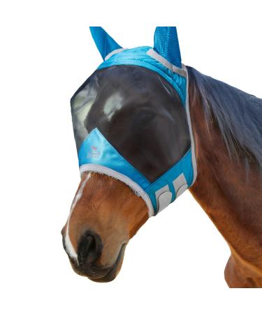 Harrison Howard Caremaster Pro Luminous Horses fly mask UV protection fleece padding with ear protection dresden blue warm blood (l) l (1 Pack) voodoo blue