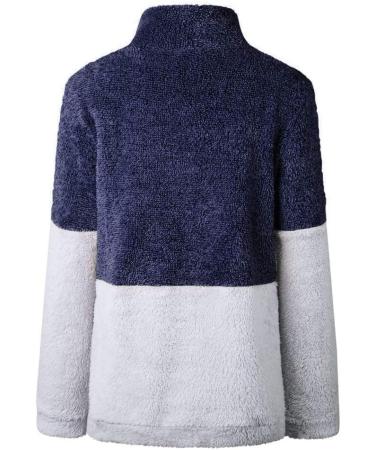 Bigfanshu Womens Tops Winter Warm Long Sleeve Stitching Leopard Plush Blouse Coat Sweater Blue - Buy Online on GoSupps.com