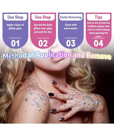 Laza Body Glitter Set - Iridescent Chunky Sequins with Glitter Glue for Women, Festival & Party Makeup, Hair & Outfit Accessories - Pink - Buy Online on GoSupps.com