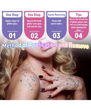 Laza Body Glitter - Holographic Chunky Sequins & Glitter Glue for Stunning Festival Makeup | Eyeshadow Face Paint & Hair Accessories | Perfect for Rave & Carnival Outfits - Buy Online on GoSupps.com