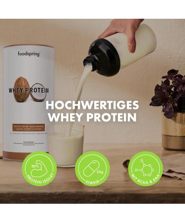 Foodspring Whey Protein Powder Coconut - 23g Protein BCAAs & EAAs Perfect Solubility Made from Pasture Milk - 750g for Muscle Building - Buy Online on GoSupps.com